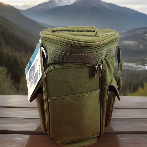 Picnic Time Meritage olive Green Two Bottle Wine Hiking Bag - Picture 1 of 10